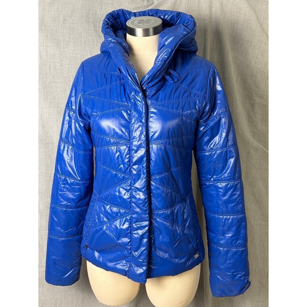 Lucy‎ Electric Blue Shiny Hooded Puffer Jacket Lightweight Quilted Coat S